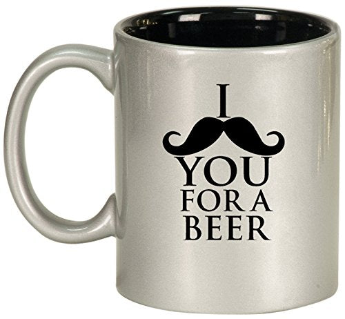 Ceramic Coffee Tea Mug I Mustache You For A Beer (Silver)