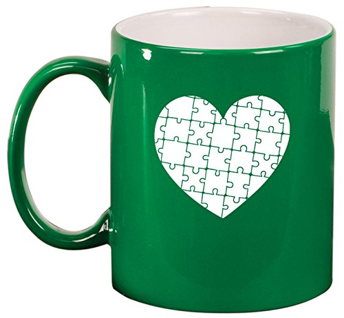 Ceramic Coffee Tea Mug Heart Puzzle Autism (Green)