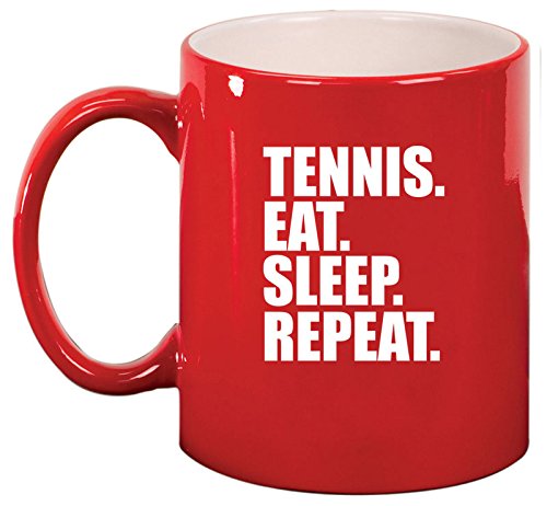 Ceramic Coffee Tea Mug Cup Tennis Eat Sleep Repeat (Red)