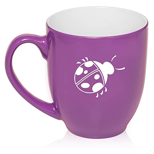 16 oz Large Bistro Mug Ceramic Coffee Tea Glass Cup Ladybug (Purple),MIP
