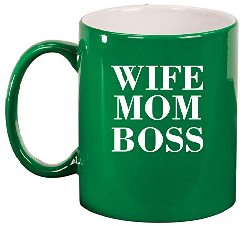 Ceramic Coffee Tea Mug Cup Wife Mom Boss (Green)
