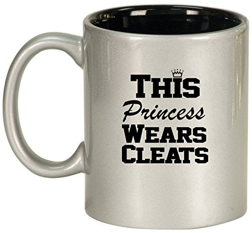 Ceramic Coffee Tea Mug Softball Soccer Lacrosse This Princess Wears Cleats (Silver)