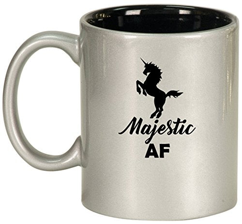 Ceramic Coffee Tea Mug Cup Majestic AF Unicorn (Silver)