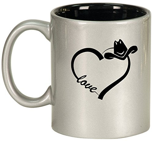 Ceramic Coffee Tea Mug Cup Love Heart Country Cowgirl (Silver)