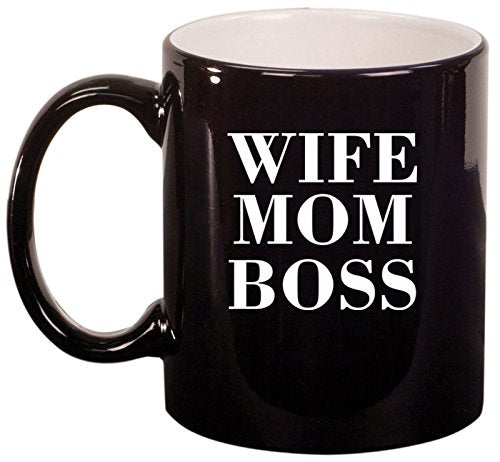 Ceramic Coffee Tea Mug Cup Wife Mom Boss (Black)