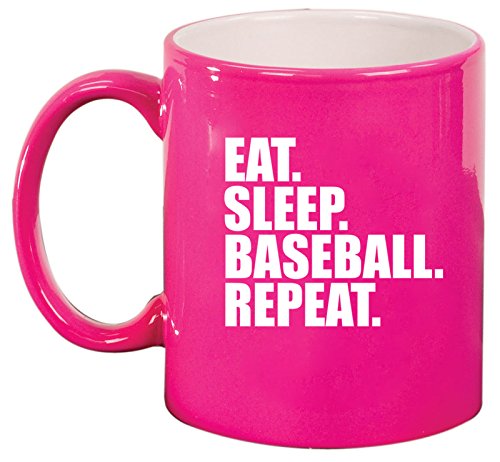 Ceramic Coffee Tea Mug Cup Eat Sleep Baseball Repeat (Pink)