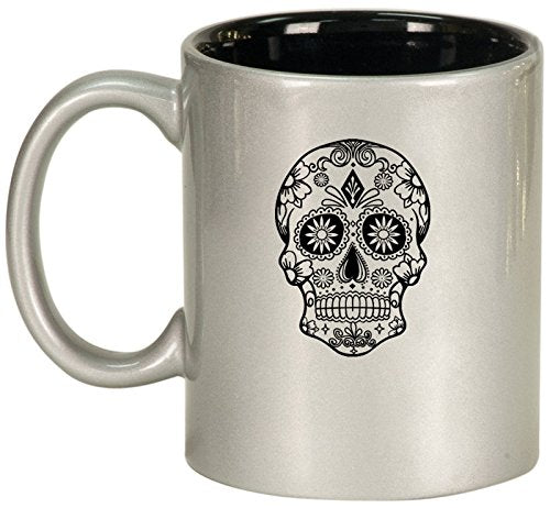Ceramic Coffee Tea Mug Cup Sugar Candy Skull (Silver)