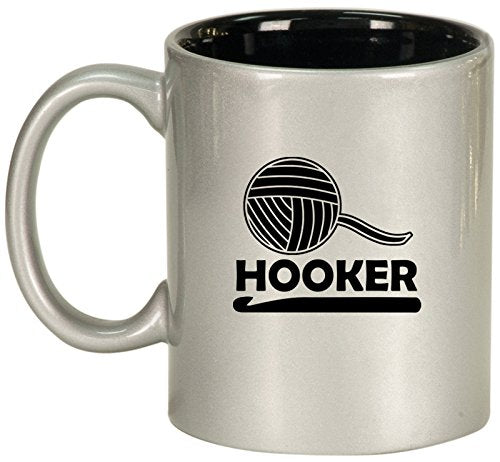 Ceramic Coffee Tea Mug Cup Funny Crochet Hooker (Silver)