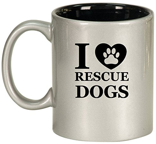 Ceramic Coffee Tea Mug I Love Rescue Dogs (Silver)