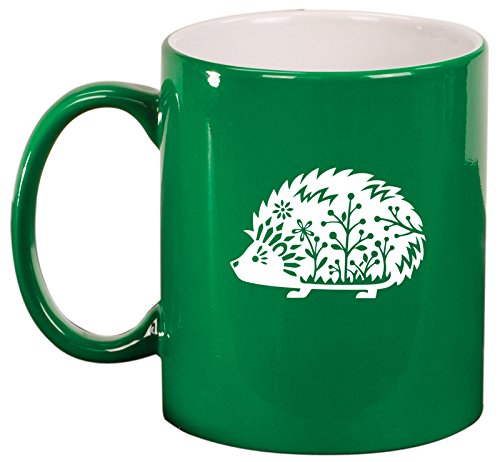 Ceramic Coffee Tea Mug Cup Fancy Hedgehog (Green)
