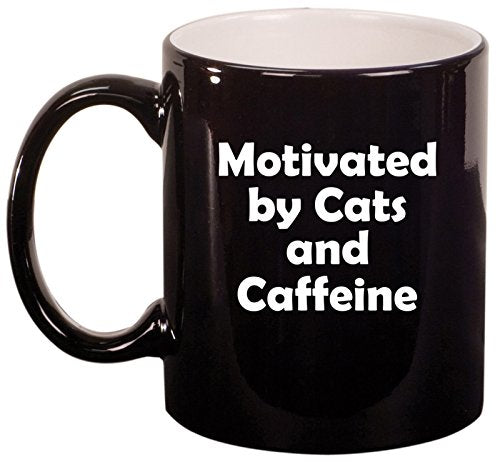 Ceramic Coffee Tea Mug Cup Motivated By Cats And Caffeine (Black)