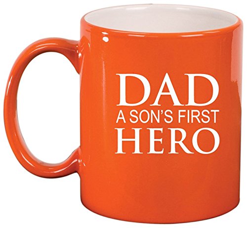 Ceramic Coffee Tea Mug Cup Dad A Son's First Hero Father (Orange)