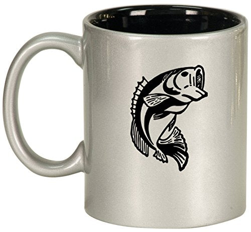 Ceramic Coffee Tea Mug Cup Bass Fish (Silver)