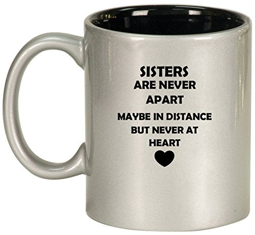 Ceramic Coffee Tea Mug Cup Sisters Long Distance Love (Silver)