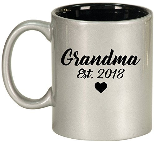 Ceramic Coffee Tea Mug Grandma Est 2018 Grandmother (Silver)