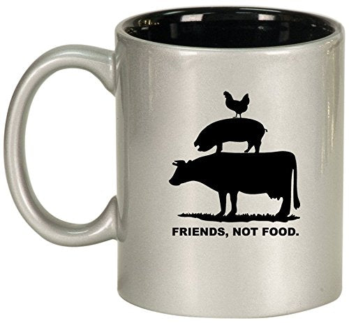 Ceramic Coffee Tea Mug Cup Friends, Not Food Vegan Farm Animal Rights (Silver)