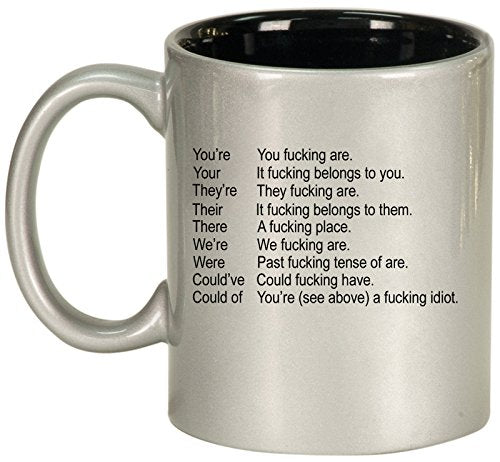 Ceramic Coffee Tea Mug Cup Funny Grammar Key (Silver)