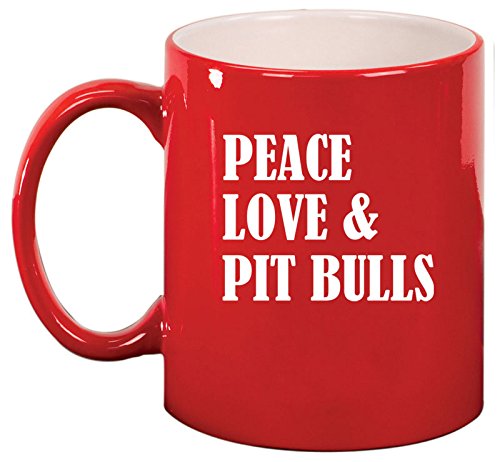 Ceramic Coffee Tea Mug Cup Peace Love & Pit Bulls (Red)