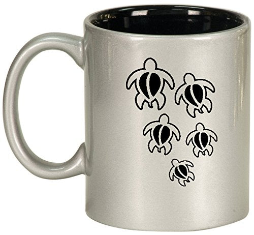 Ceramic Coffee Tea Mug Cup Swimming Turtles (Silver)