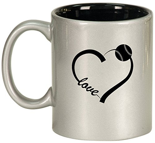 Ceramic Coffee Tea Mug Cup Love Heart Baseball Softball (Silver)