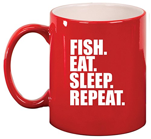 Ceramic Coffee Tea Mug Cup Fish Eat Sleep Repeat (Red)