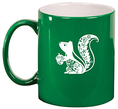 Ceramic Coffee Tea Mug Cup Fancy Squirrel (Green)