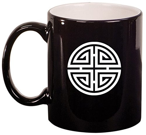 Ceramic Coffee Tea Mug Four Blessings Lucky Feng Shui (Black)