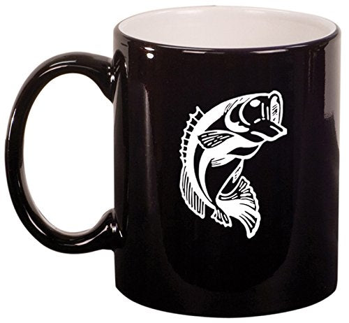 Ceramic Coffee Tea Mug Cup Bass Fish (Black)