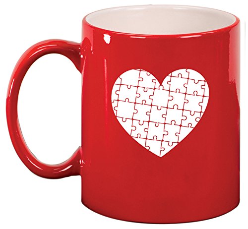 Ceramic Coffee Tea Mug Heart Puzzle Autism (Red)