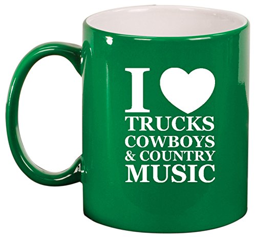 Ceramic Coffee Tea Mug Cup Love Trucks Cowboys Country Music (Green)