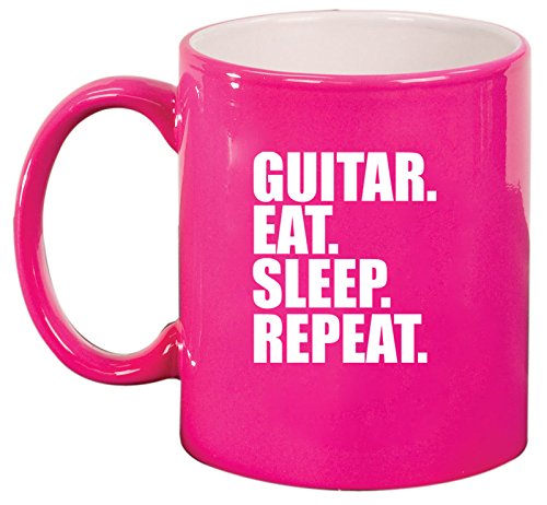 Ceramic Coffee Tea Mug Guitar Eat Sleep Repeat (Pink)