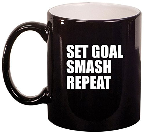 Ceramic Coffee Tea Mug Cup Set Goal Smash Repeat Motivational Graduation (Black)