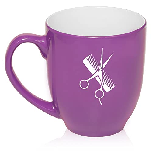 16 oz Purple Large Bistro Mug Ceramic Coffee Tea Glass Cup Hair Cutting Dresser Scissors Comb,MIP