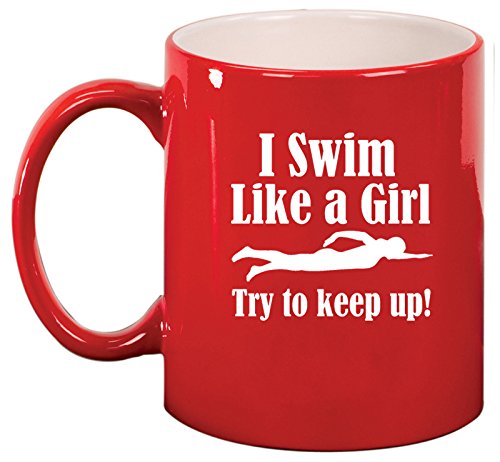 Ceramic Coffee Tea Mug Cup Swim Like A Girl (Red)