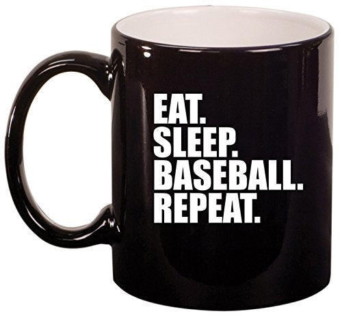 Ceramic Coffee Tea Mug Cup Eat Sleep Baseball Repeat (Black)