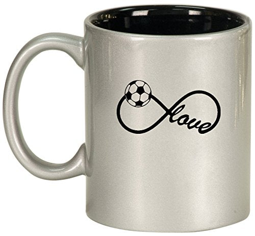 Ceramic Coffee Tea Mug Infinity Love for Soccer (Silver)