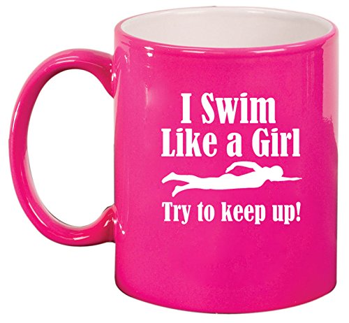 Ceramic Coffee Tea Mug Cup Swim Like A Girl (Pink)