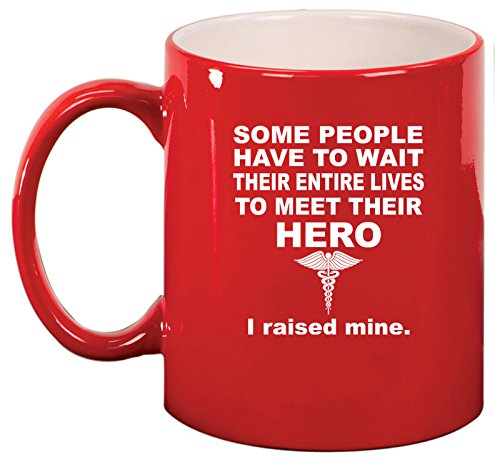 Ceramic Coffee Tea Mug Cup Hero Mom Dad - Nurse EMT Doctor Medical (Red)