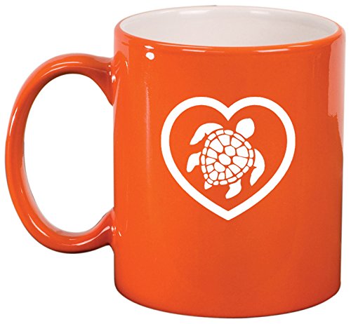 Ceramic Coffee Tea Mug Heart Turtle (Orange)