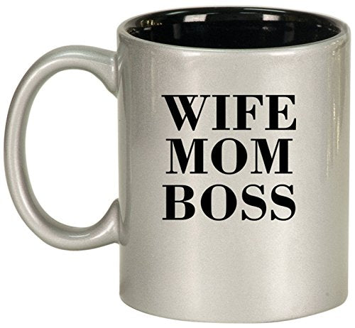 Ceramic Coffee Tea Mug Cup Wife Mom Boss (Silver)