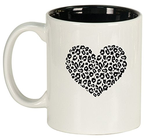 Ceramic Coffee Tea Mug Cup Leopard Print Love Heart (White)