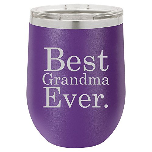 12 oz Double Wall Vacuum Insulated Stainless Steel Stemless Wine Tumbler Glass Coffee Travel Mug With Lid Best Grandma Ever (Purple)