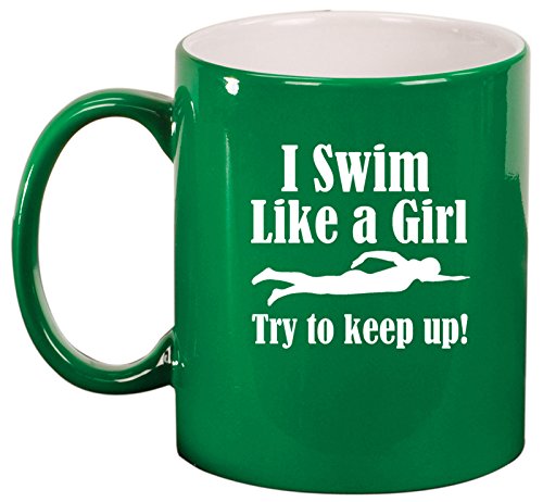 Ceramic Coffee Tea Mug Cup Swim Like A Girl (Green)