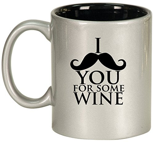 Ceramic Coffee Tea Mug I Mustache You For Some Wine (Silver)