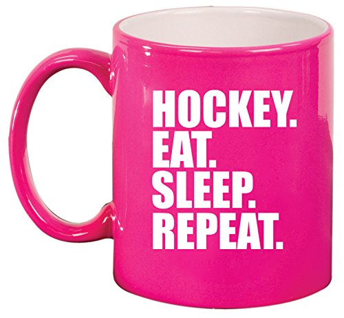 Ceramic Coffee Tea Mug Hockey Eat Sleep Repeat (Pink)