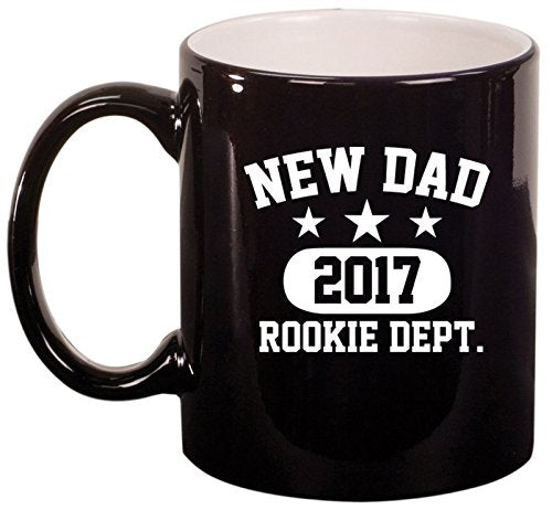 Ceramic Coffee Tea Mug Cup New Dad 2017 Father Rookie Dept (Black)