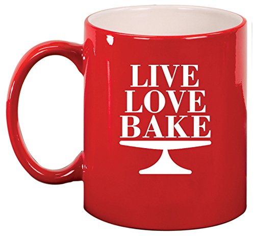 Ceramic Coffee Tea Mug Cup Live Love Bake (Red)