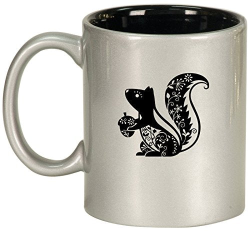 Ceramic Coffee Tea Mug Cup Fancy Squirrel (Silver)