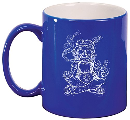 Ceramic Coffee Tea Mug Cup Hippie Smoking Pipe Peace (Blue)