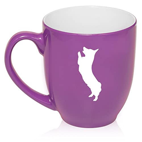 16 oz Large Bistro Mug Ceramic Coffee Tea Glass Cup Corgi Standing (Purple),MIP